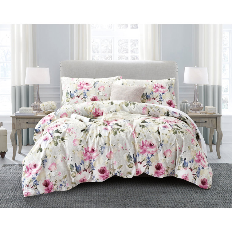 Marlow Home Co. Mcandrew Beige/Pink Microfibre 180 TC Duvet Cover Set